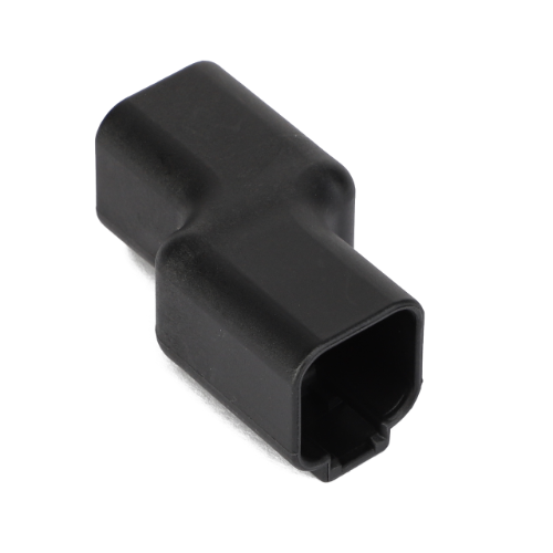 A black plastic T-shaped electrical connector with an open rectangular end and a closed end, branded as AGCO COUPLER - AG631781.