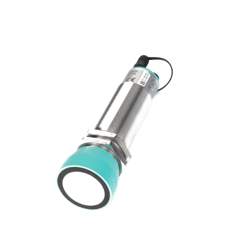 AGCO | SENSOR - AG427058: A cylindrical metallic sensor featuring a green and white end and a black cable attached at the top.