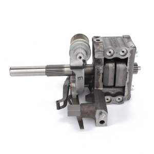 A AGCO Lift Pump - 4200076M91, an industrial metal mechanical component featuring shafts, gears, and mounts that showcase the engineering excellence seen in Valtra machinery, set against a white background.