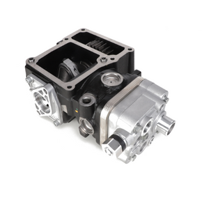 The AGCO | Air Compressor - Acw208739A is a mechanical component that features a metallic assembly with various connectors, bolts, and an open section revealing internal gears. A comprehensive product description is currently unavailable.