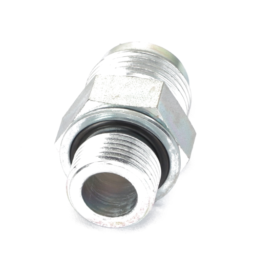 A close-up image of the AGCO | ADAPTER - AL5027483, a metallic hex nipple with threaded ends and an O-ring gasket. No current product description information is available.