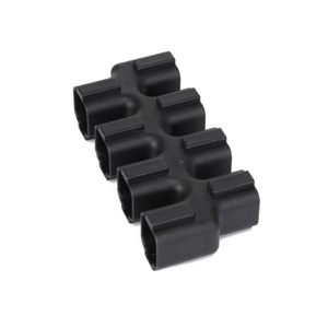 The AGCO | COUPLER - AG631779 by AGCO is a black plastic holder featuring four rectangular slots arranged neatly in two rows, perfect for organizing small items.