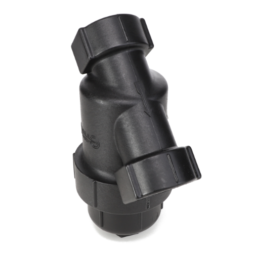 A black Y-shaped plastic valve with two connection points and a central axis. Product: AGCO Strainer - Ag053067 by AGCO. No current product description available.