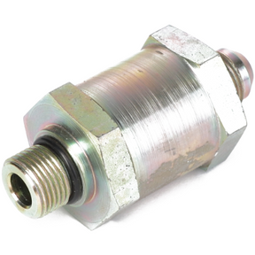 A cylindrical metal hydraulic filter (product number 700724796) with threaded male fittings on both ends, manufactured by AGCO, ideal for integration with Valtra or Massey Ferguson machinery.