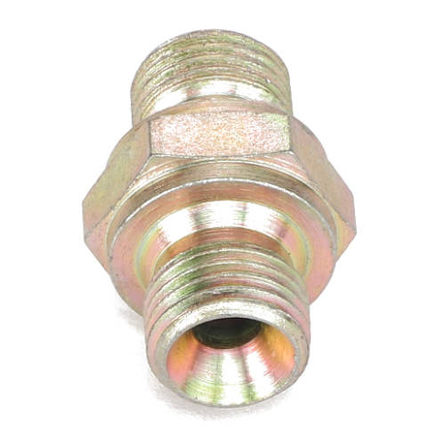 Introducing the AGCO | ADAPTER - AL1120122, a high-quality metal threaded pipe fitting featuring two different-sized male ends. Perfect for connecting pipes or tubing in plumbing or engineering applications. Experience reliable performance with this versatile product from the trusted brand, AGCO.