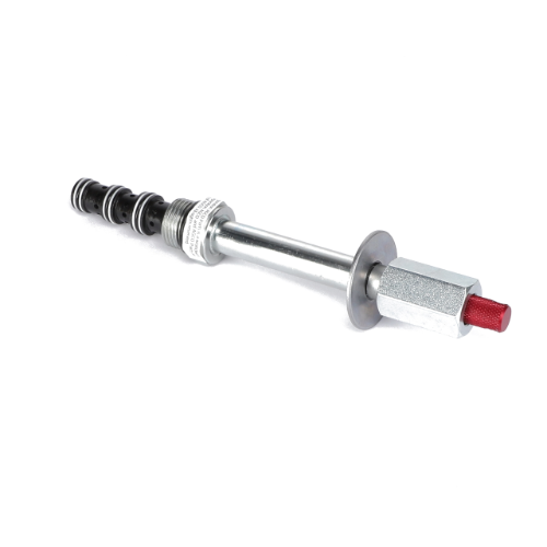 Close-up of the AGCO Solenoid Valve (model AG727147), featuring a cylindrical metal body, a threaded section, a hexagonal nut, and a red cap at one end. The valve is isolated on a white background. No current product description information is available.