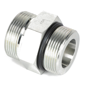 The AGCO CONNECTOR - CH148-8334 is a metal pipe fitting with threaded ends and a black rubber O-ring in the middle; however, no current product description information is available.