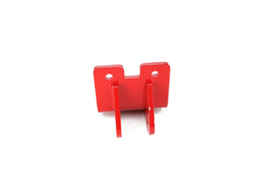 A red metal bracket with two prongs and two holes for mounting, isolated on a white background. This is the AGCO Locking Bracket - Acw5324730 by AGCO. No current product description information is available.