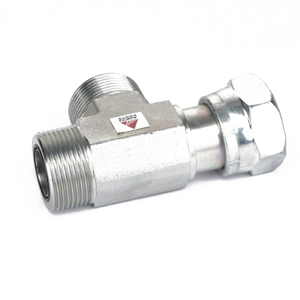 The AGCO T-Piece - Acw1971920 is a metal pipe fitting with threaded ends and an angled joint.