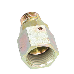 The AGCO ADAPTER - AL5027413 is a metallic hexagonal threaded pipe fitting with a male thread on one end and a hollow interior, designed for connecting pipes in plumbing or mechanical systems.