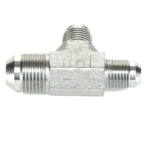 The AGCO ADAPTER - AL5028142 is a metal T-shaped pipe fitting with threaded ends, designed for connecting three sections of pipe or tubing. The current product description information is not available for this item.