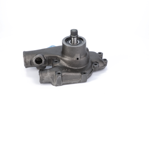 AGCO's black industrial mechanical water pump, model 4222001M91, features a cylindrical section with high-quality seals and bearings for reliable coolant flow, along with multiple connection points, displayed on a white background.