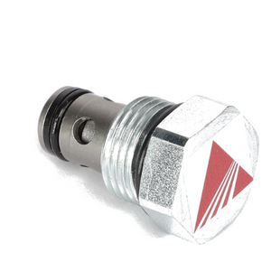 A cylindrical metal component featuring a hexagonal head and a red and white triangular logo corresponds to the AGCO CHECK VALVE - AG714790, although no additional product description information is currently available.