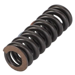 Close-up of the AGCO Compression Spring - F281860030021, a dark metallic spring that is tightly coiled with a perfect cylindrical shape.