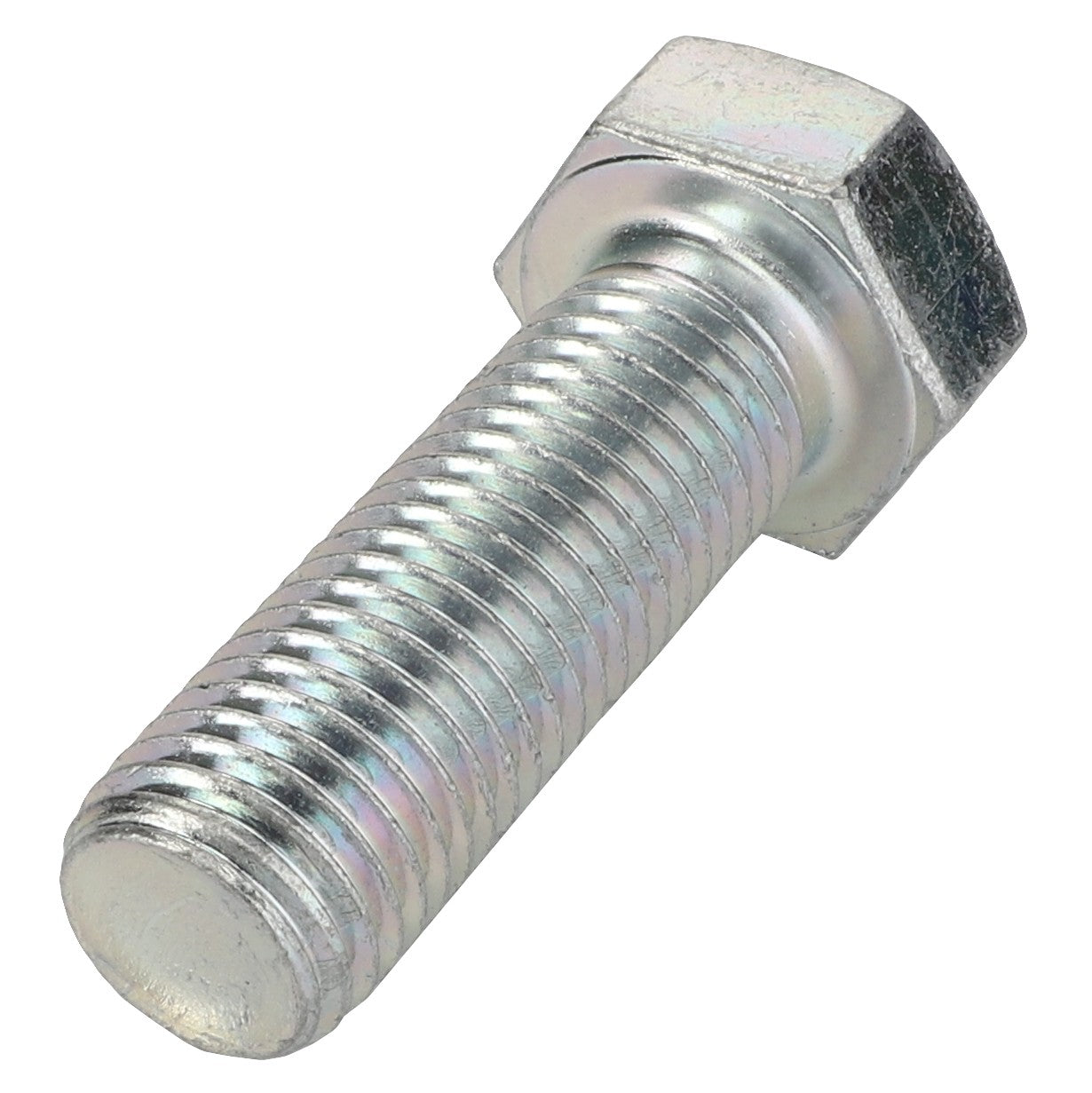 No current product description is available for this close-up of the AGCO Hexagonal Head Bolt, model number 3010047X1, featuring visible threading and a shiny finish.