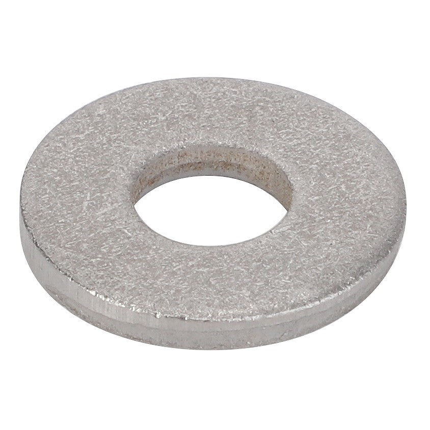 A flat, circular metal washer with a central hole, resembling the small yet essential part found in washing machines, known as the AGCO | Washer - V836122910 by AGCO.