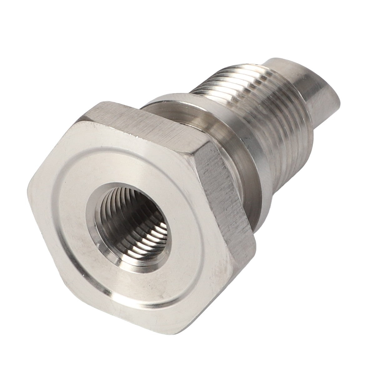 The AGCO | Fitting - Acw1948590 is a metal hex nipple fitting with threaded ends, designed for connecting pipes or hoses in plumbing or industrial applications. There is currently no additional product description information available.