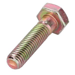 A close-up image of an AGCO | Hex Cap Screw - 3009495X1 with a threaded shaft, featuring a slightly iridescent finish. No current product description available from AGCO.