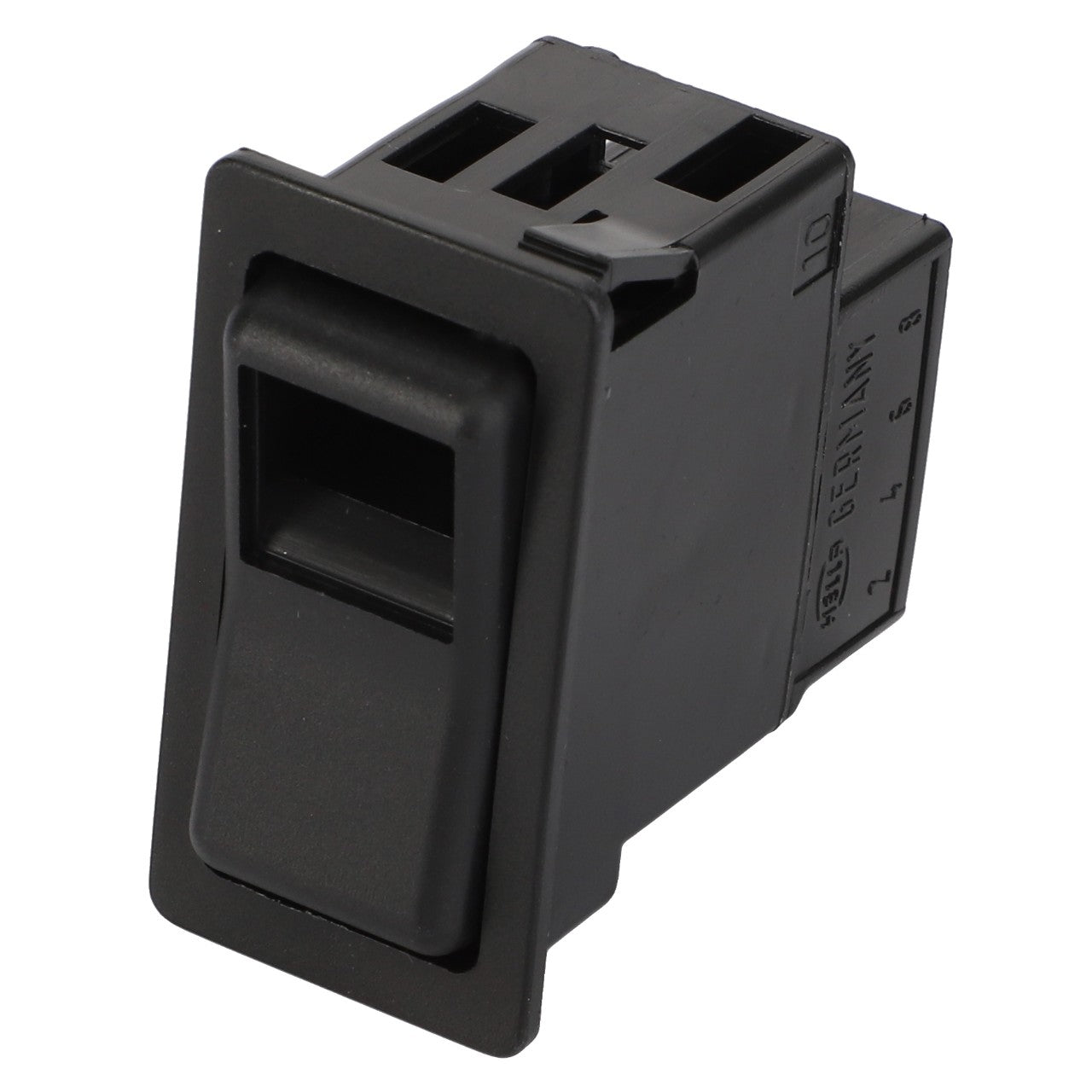 The AGCO | SWITCH - D45063400, a black rectangular electrical switch featuring a rocker mechanism and multiple terminal connectors on the back, ensures seamless integration into your system.