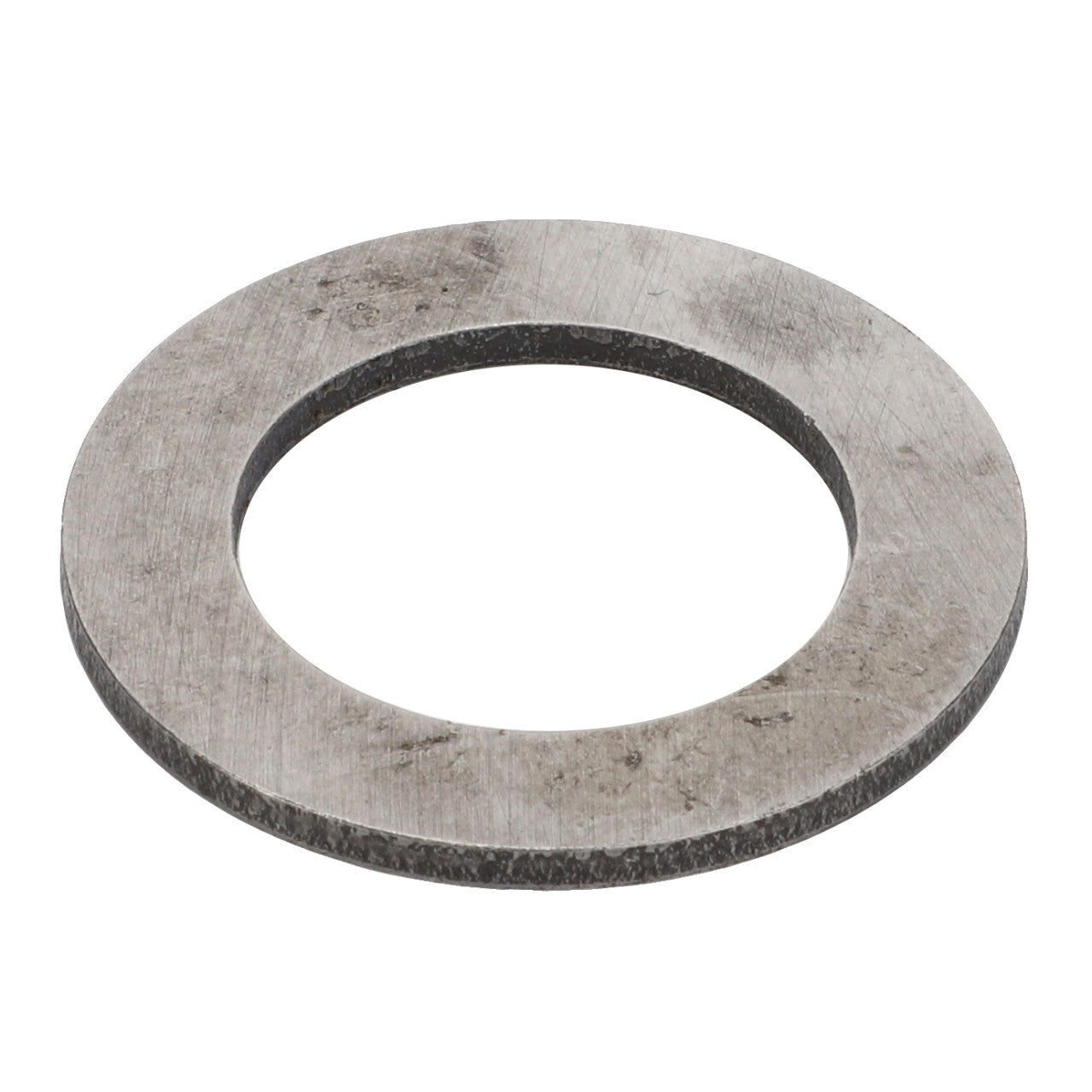 Product Description: The AGCO Disc - F178302020314 is a circular metallic washer featuring a large central hole. The surface displays minor signs of wear and scratches, indicative of prior use or handling.