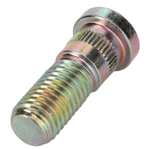 Close-up of the AGCO SCREW - V30170400 featuring its metallic, threaded body, knurled midsection, and flanged head with a slightly reflective, iridescent surface finish.