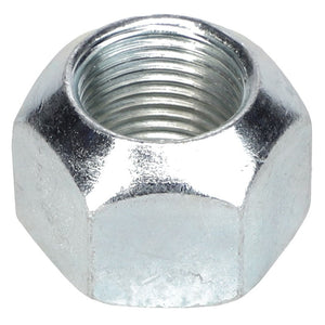 No current product description information is available for this close-up image of the AGCO WHEEL NUT - AG608954, a hexagonal metal nut with internal threading.