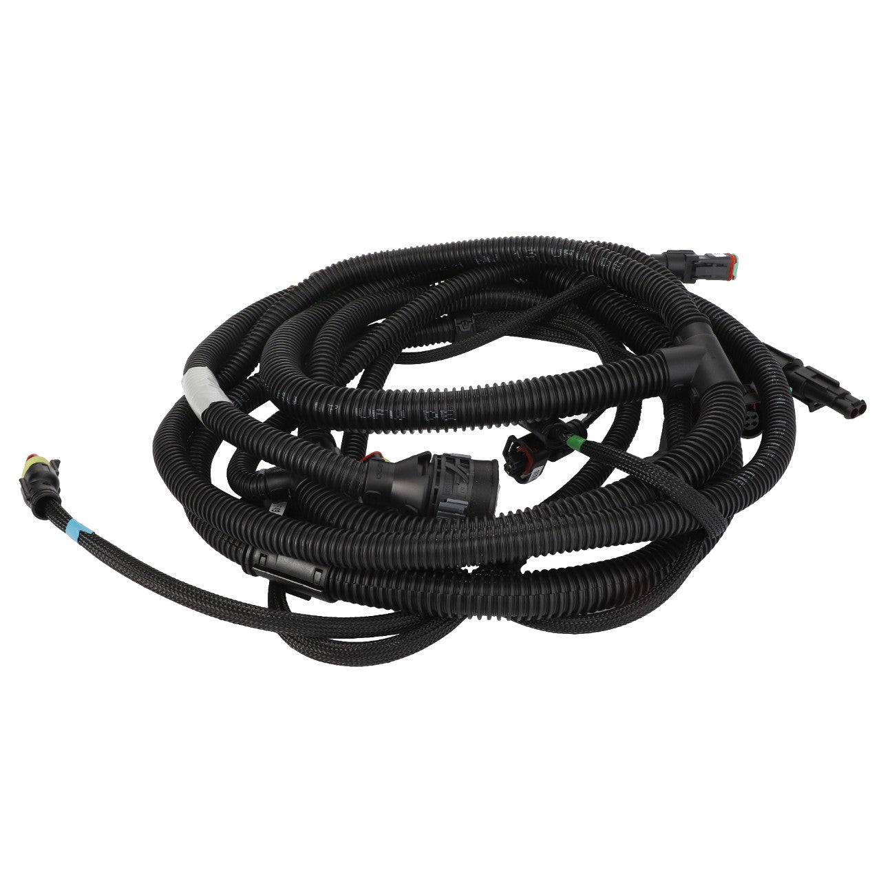 The AGCO Harness - ACW219184A, a coiled black automotive wiring harness with various connectors and plastic tubing, is currently listed with no product description information available.