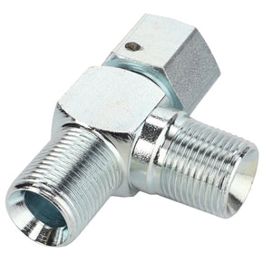 The AGCO ADAPTER - AL5027454, a metallic pipe fitting featuring two threaded male ends and a hexagonal central segment, is presented here, but no current product description information is available.