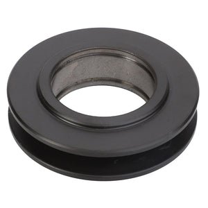 The AGCO | PULLEY - D28950560 is a metal pulley with a smooth, circular groove and a central hole.