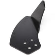 Introducing the AGCO Scraper Left Hand - Acp0018330: A black metal agricultural cutting tool designed with three circular holes at its base and a pointed, angled blade.