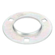 The AGCO Bearing Flange (part number D41708800) is a metallic, circular mounting flange featuring a central hole and four square cutouts arranged around its circumference, designed to be compatible with Massey Ferguson models.