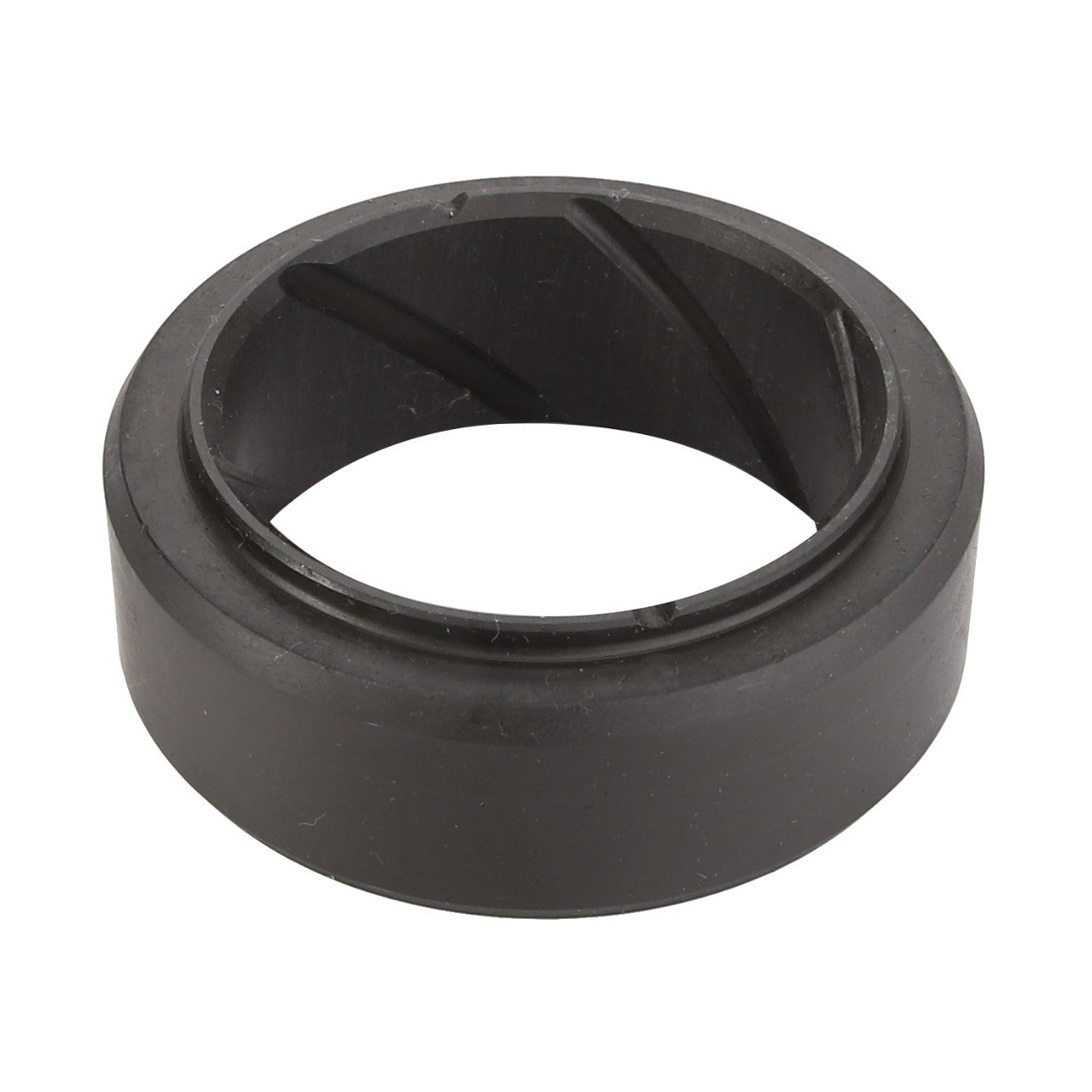 The AGCO | Bush - Acp0277730 by AGCO is a black, cylindrical metal bearing with a grooved inner lining. Presently, there is no detailed product description available.