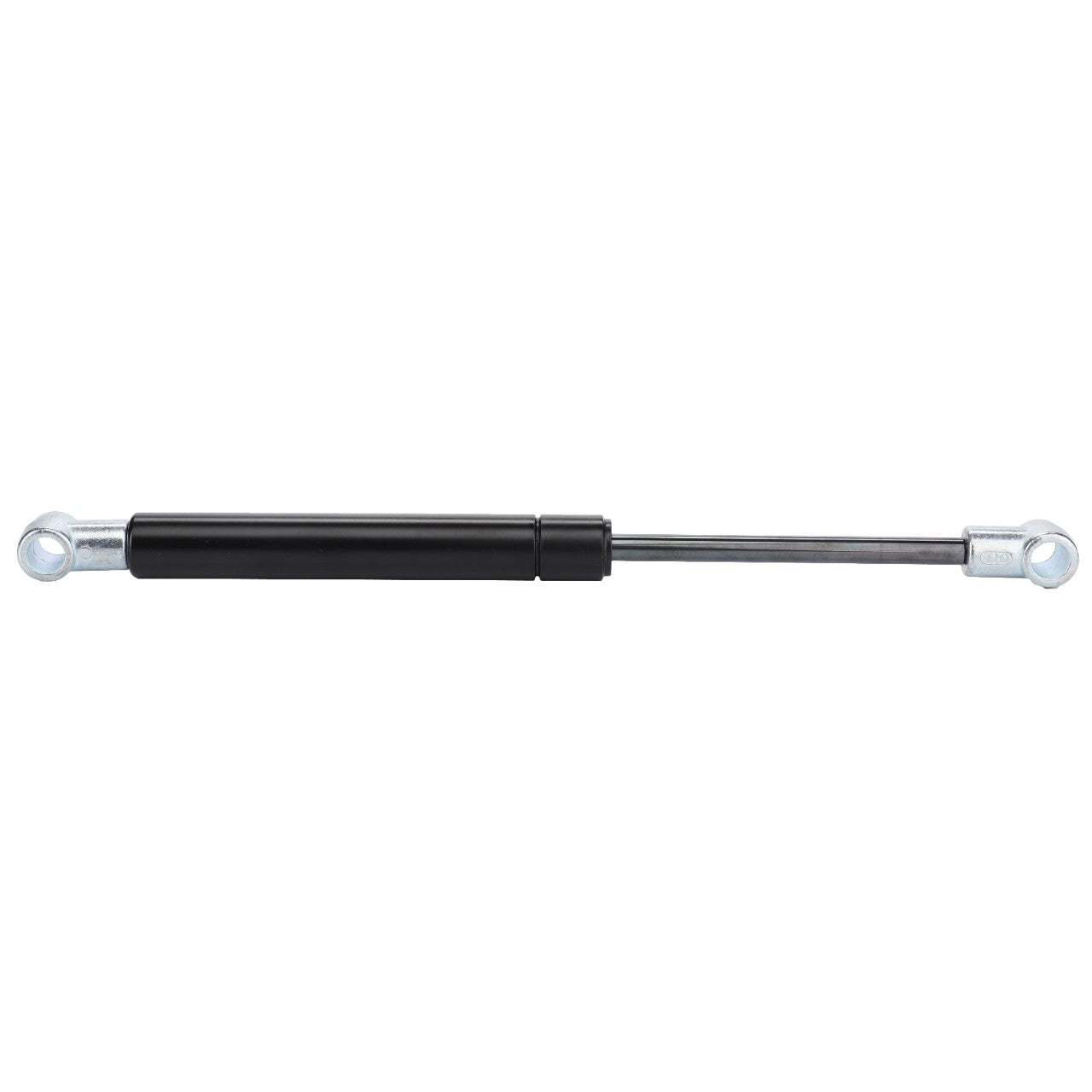 The AGCO | RAM - AL5020628 gas strut, featuring a black cylinder and metallic ends, designed for front loader applications, is shown against a white background. It is ideal for maintaining equipment efficiency using original parts.