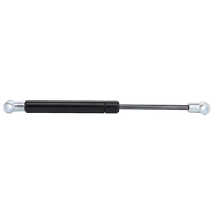 The AGCO | RAM - AL5020628 gas strut, featuring a black cylinder and metallic ends, designed for front loader applications, is shown against a white background. It is ideal for maintaining equipment efficiency using original parts.