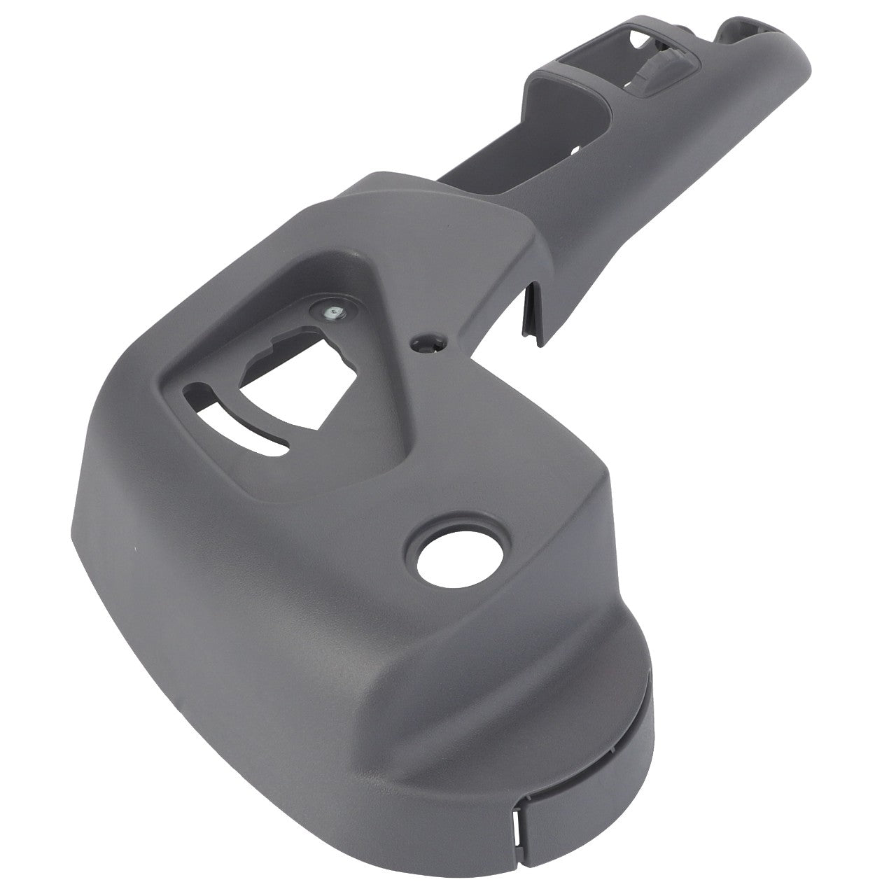 Product Name: AGCO | COVER - F930500030450
Description: This gray plastic automotive part from AGCO features two holes and a hollow section, meticulously shaped for specific fitting requirements. Currently, there is no additional product description information available.