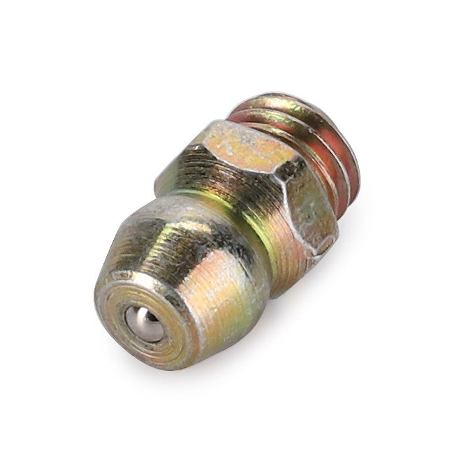 The AGCO | GREASE FITTING - AG561892 by AGCO is a compact metal fitting featuring a threaded end and a pointed tip, specifically designed for lubricating mechanical parts. No additional product description information is available at this time.