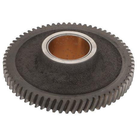 A metal gear labeled as AGCO | Idler Gear - V836138354, featuring a bronze-colored inner ring and evenly spaced teeth around its perimeter, is shown. No current product description available for this product.