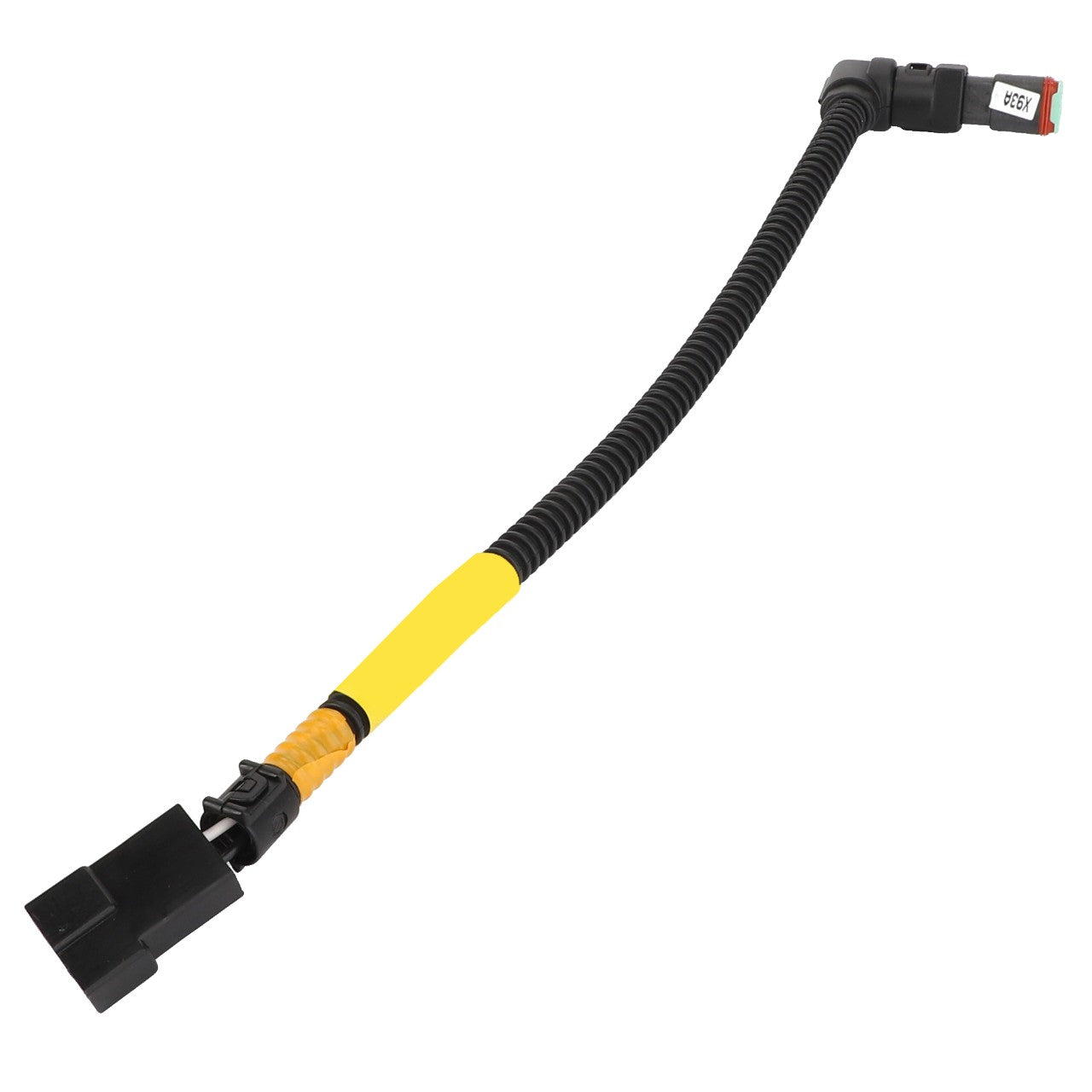 The AGCO Harness - Acw251462A is a versatile black cable with a yellow protective covering, featuring connectors at both ends, perfect for seamless connections.