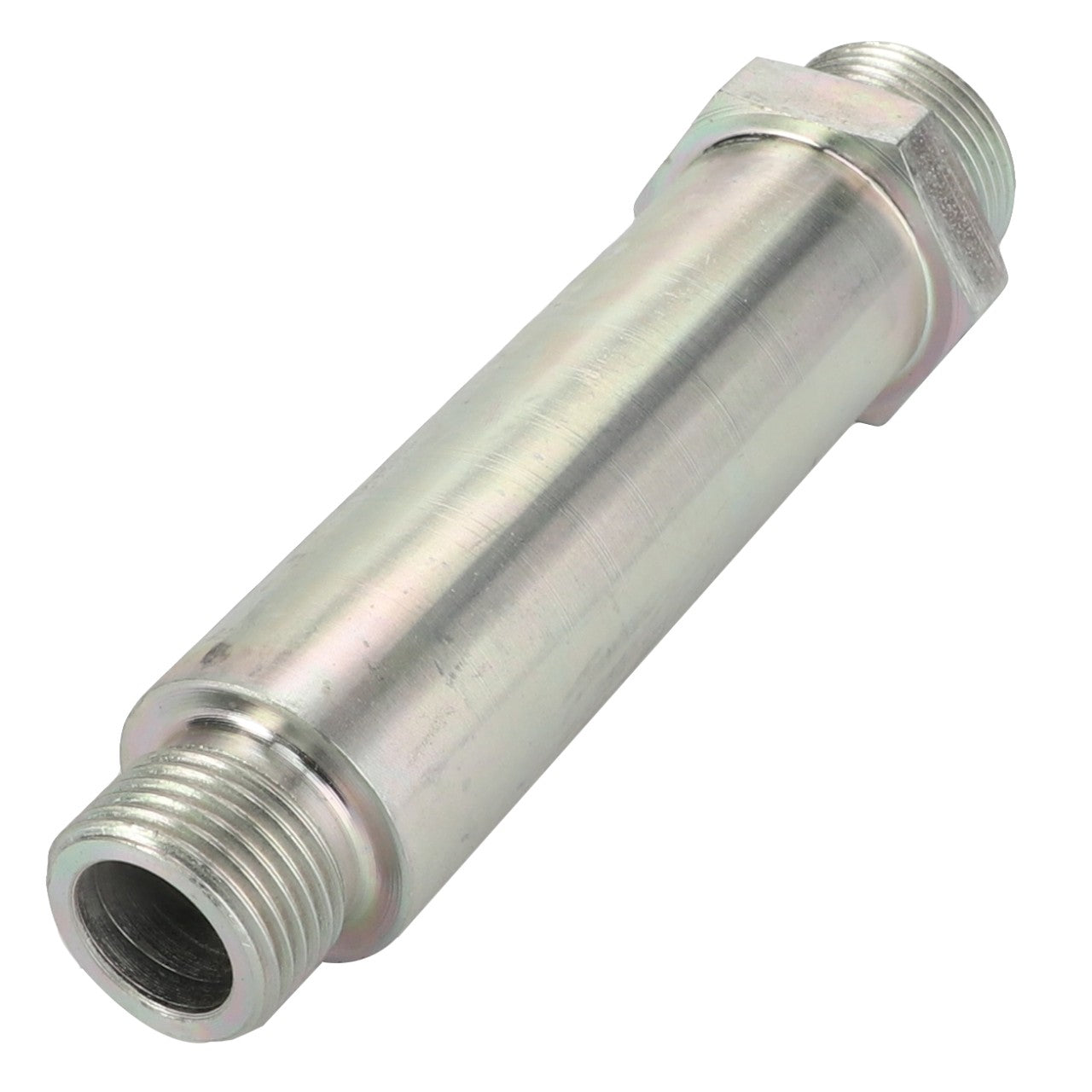 The AGCO Adaptor Fitting - Acw9082350 features threaded ends and a hexagonal nut in the middle, providing versatility for various applications.