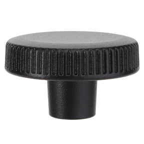 A black, round plastic knob with textured sides and a short cylindrical base, the AGCO Thumbwheel - Acw0530340 is perfect for various Massey Ferguson models.