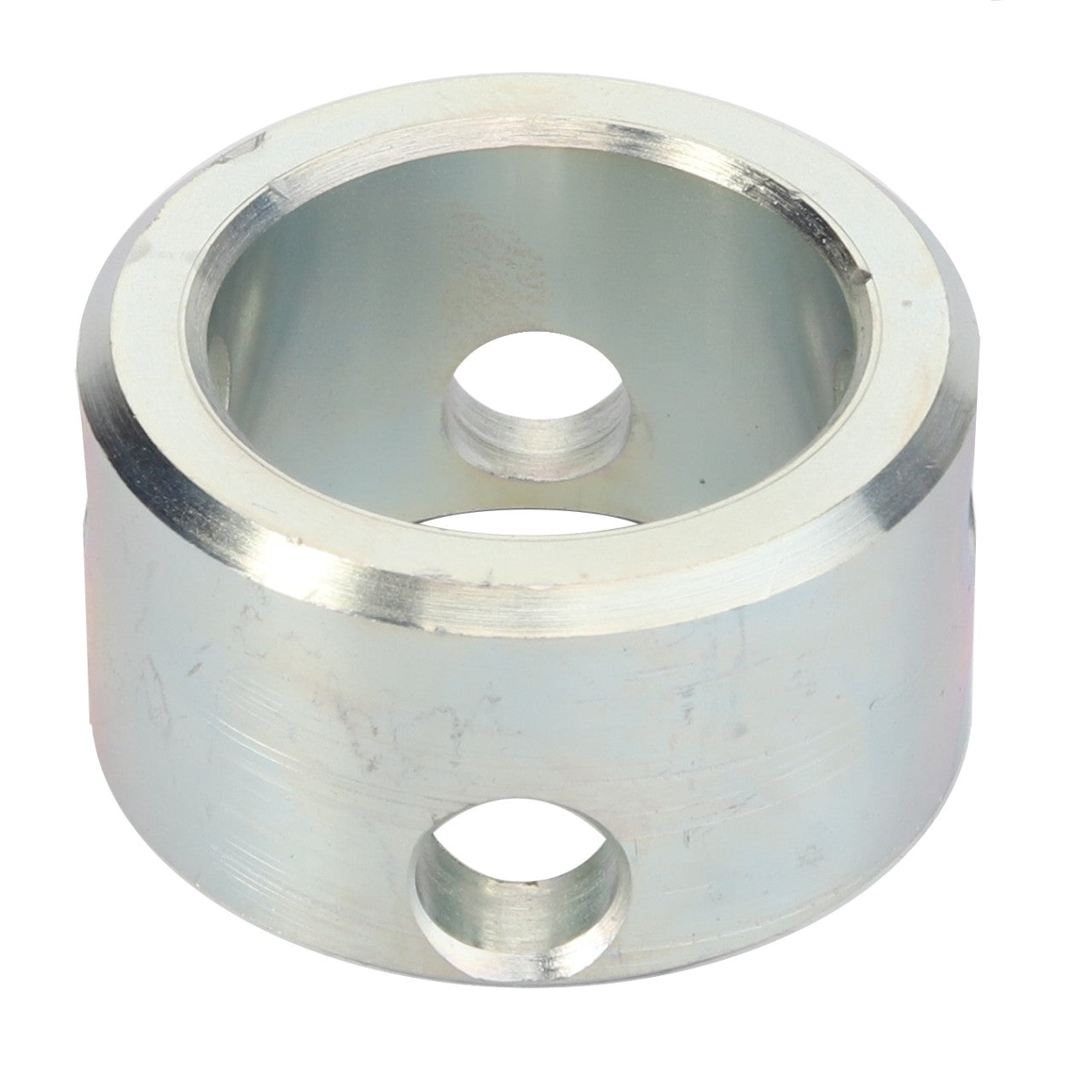 The AGCO Adjusting Ring - Fel152669 is a gleaming metallic circular component with two side holes and a central open space.