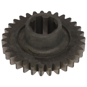 The AGCO Pinion - 3599417M1 is a metal gear with a circular shape and evenly spaced teeth around its edge, perfect for various Massey Ferguson models. The center features a hollow cylindrical opening.