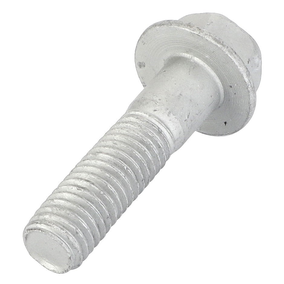 A close-up view of the AGCO Hex Flange Head Machine Screw - Acw1040810, featuring a metallic hexagonal head and a threaded body.