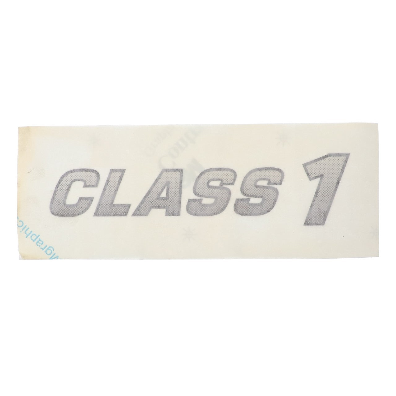 Introducing the AGCO Decal - Acw3856330, featuring a rectangular design with "CLASS 1" printed in bold, gray, italicized letters on a pristine white background. Proudly brought to you by AGCO. No additional product description is available at this time.