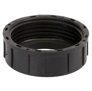 A black, threaded plastic fitting with ridged sides and an open center, known as the Cap - Ag050521 from AGCO.