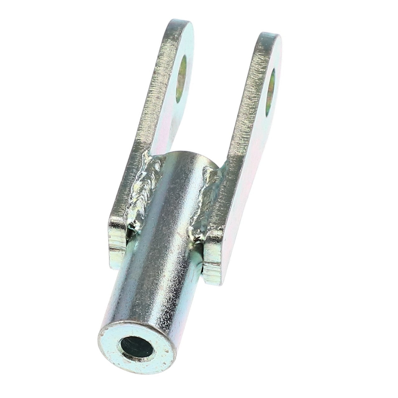 The AGCO Clevis - Acw5785110 is a metallic connector featuring two parallel holes at one end and a cylindrical base at the other, designed for mechanical connections. No additional product description is currently available.