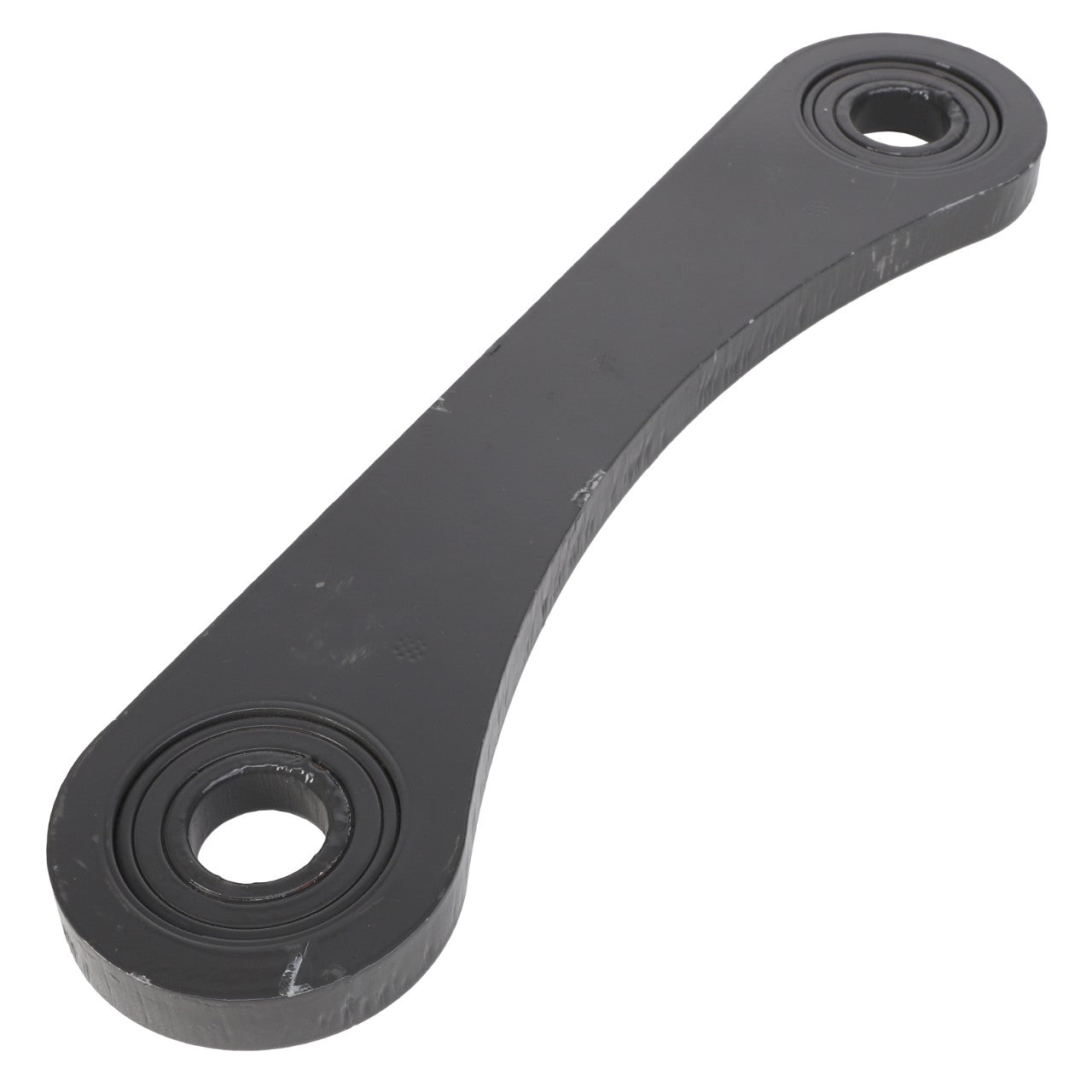 An AGCO | Link - Acx2478710 black metal connecting rod with two circular holes on each end and a slightly curved design.