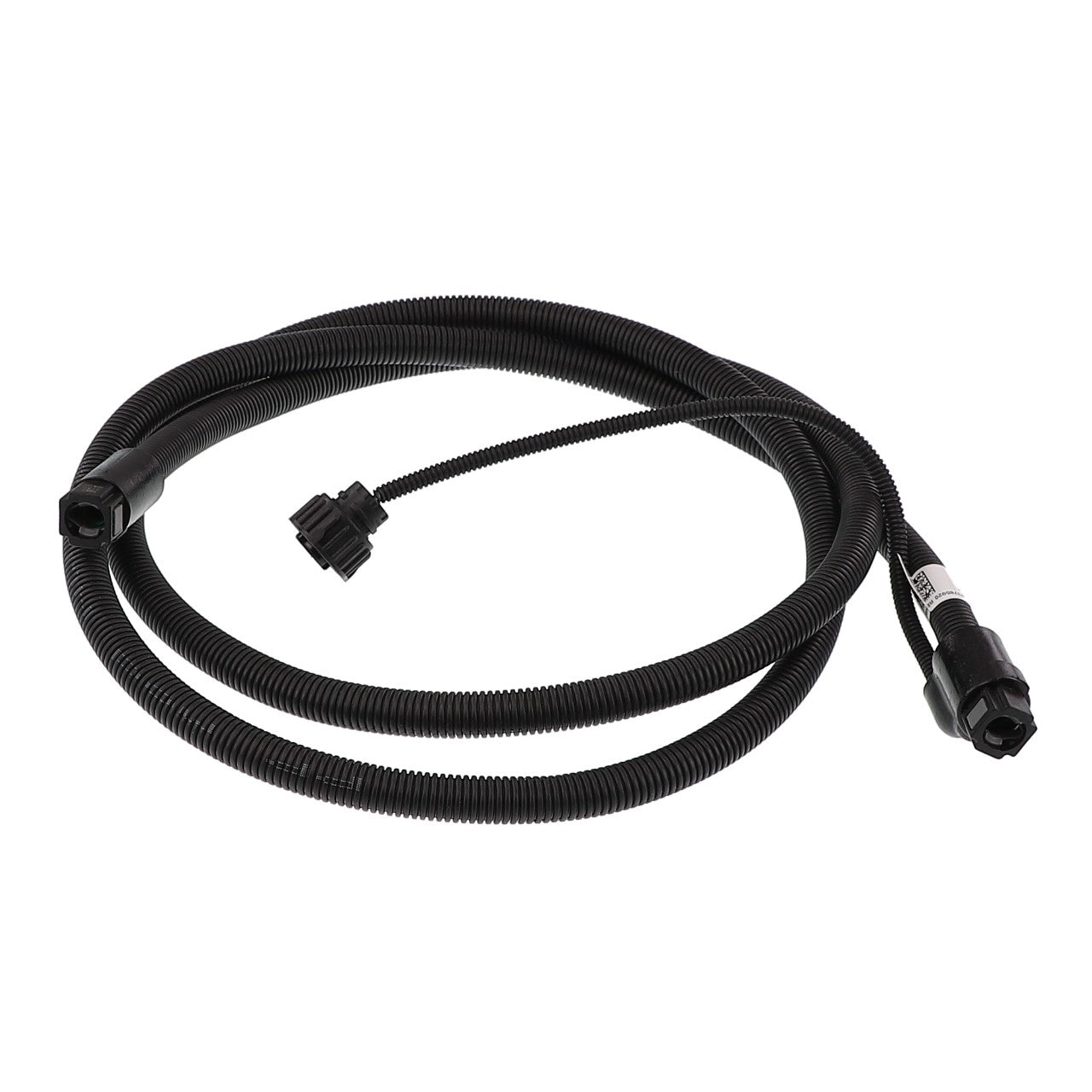 Explore the AGCO Line - Acw3785920, a black coiled corrugated hose featuring connector ends and an attached smaller tube segment. No additional product description is available.