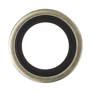 A close-up of the AGCO Seal - Acx3245990, viewed from the top, showcasing its intricate details and craftsmanship, highlighting the black inner ring and metal exterior.