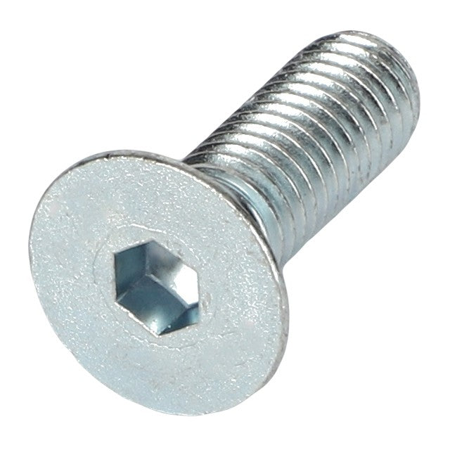 The AGCO COUNTERSUNK CAPSCREW - 0902-60-44-00, a hex socket cap screw with a flat head and threaded body made of durable metallic material, offers reliable performance.